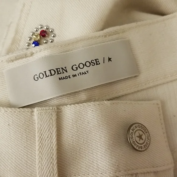 Golden Goose Texas Paisley Embroidery Ivory Straight Raw-Cut Crop Jeans … - Picture 12 of 14